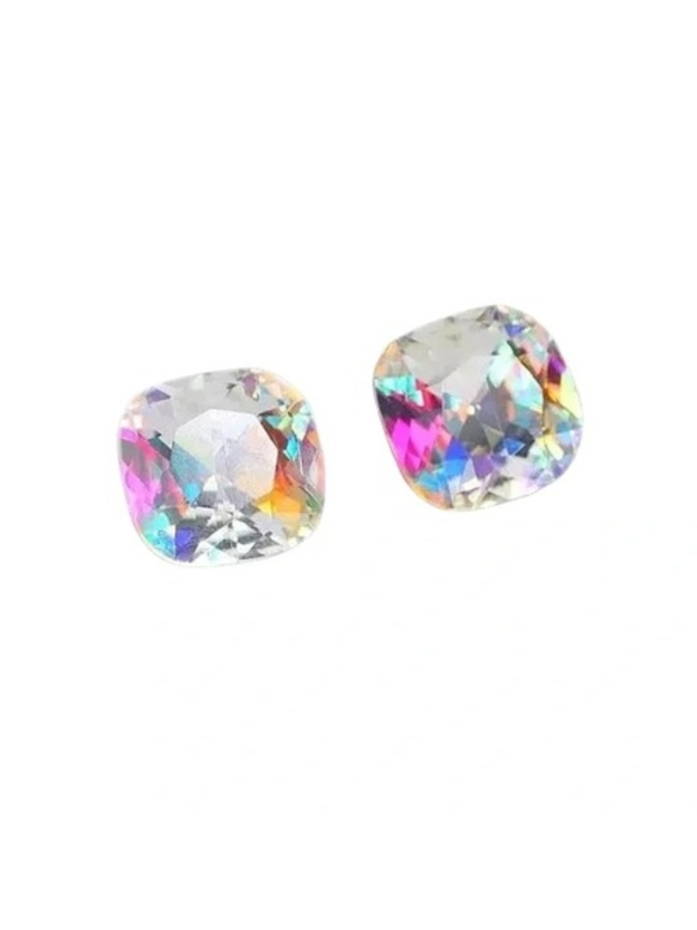 Crystal Cushion-Cut Stud Earrings - Aurora Borealis